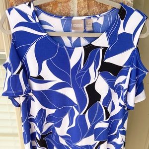 CHICO’s Blue and white cold sleeve top